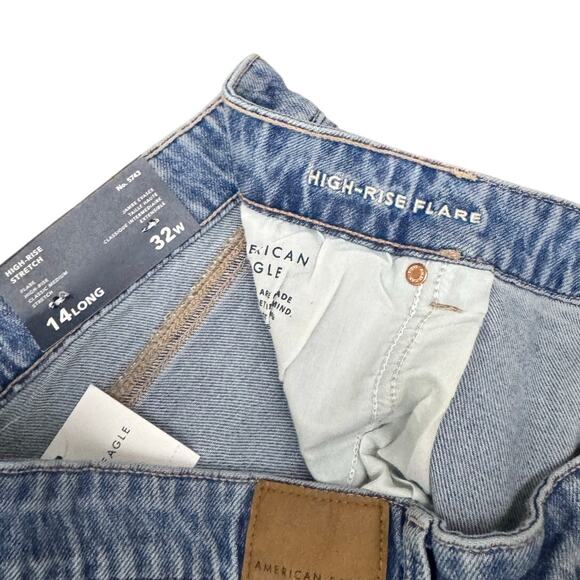 American Eagle High Rise Flare Jeans Women’s 14 Long Blue Stretch Classic NEW - Picture 3 of 5